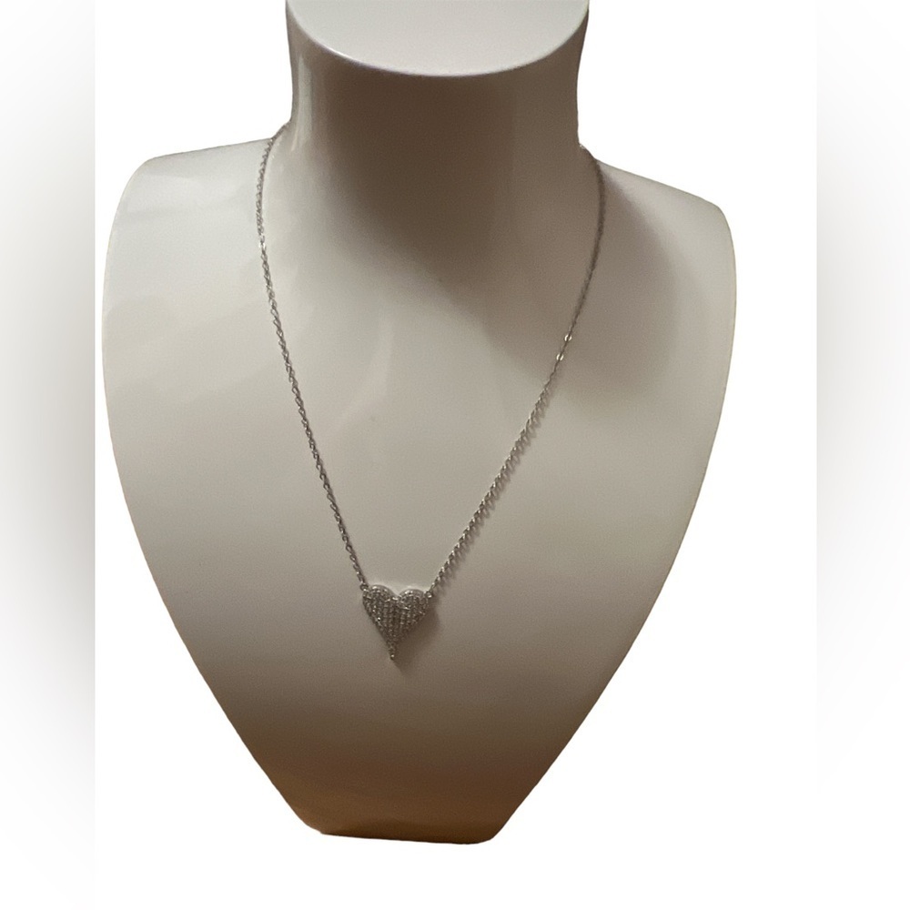 COPY - Silver Pave Heart necklace , 925 Sterling, adjustable chain 16-19”